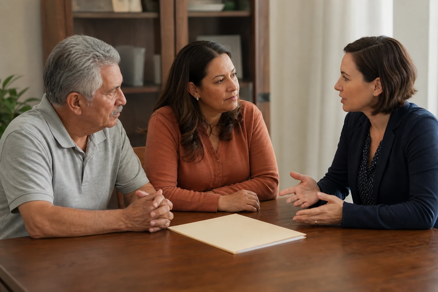 Older adult and family member discussing care choices with a clinician